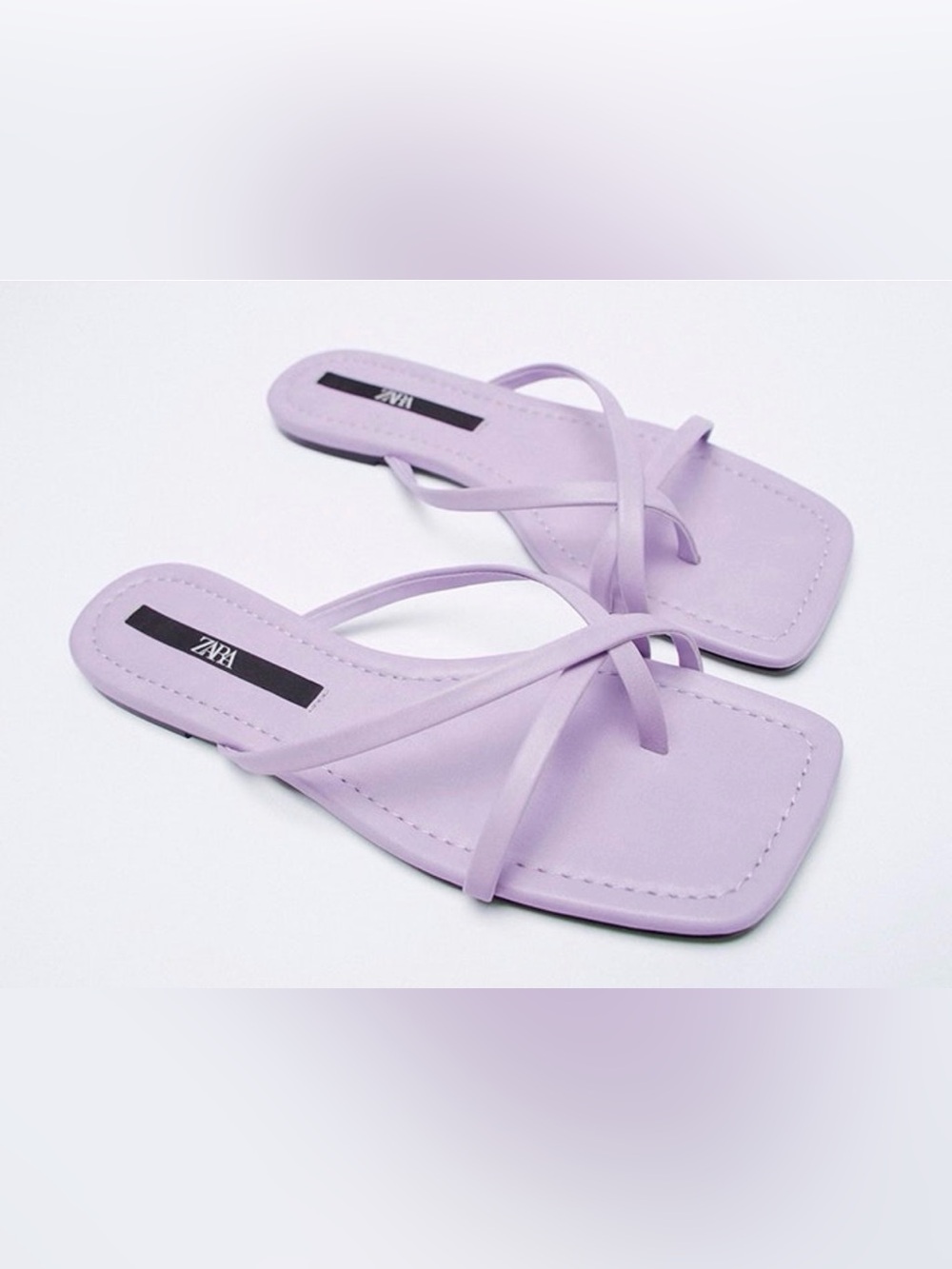 ZARA Lavender Thin-Strap Square-Toe Slide Sandals Size 37